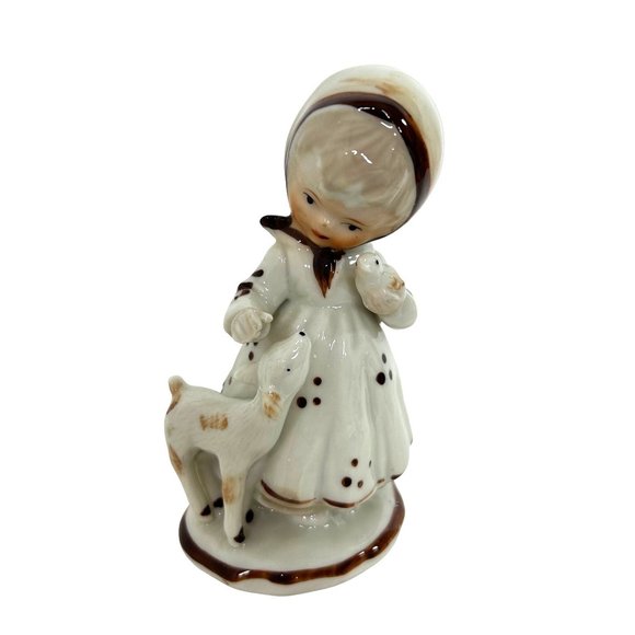 Boy & Girl Porcelain Figurines Glazed Bucolic Vintage 5” with Deer Bird Fox - Picture 3 of 14